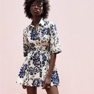Zara Floral Print Shirt Dress